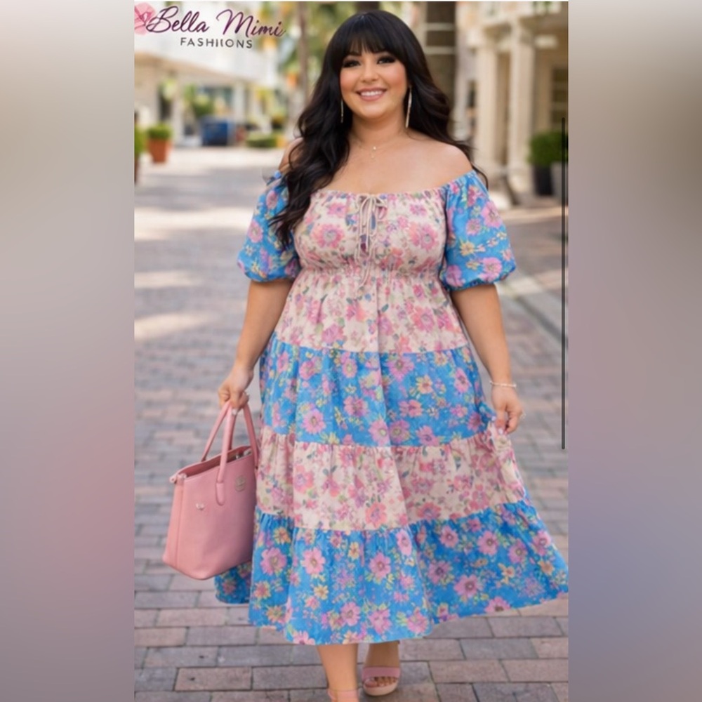 NEW Floral  Off-Shoulder Puff Sleeve Dress - Bohemian look size 0X/XL 🌸BRB SL 4